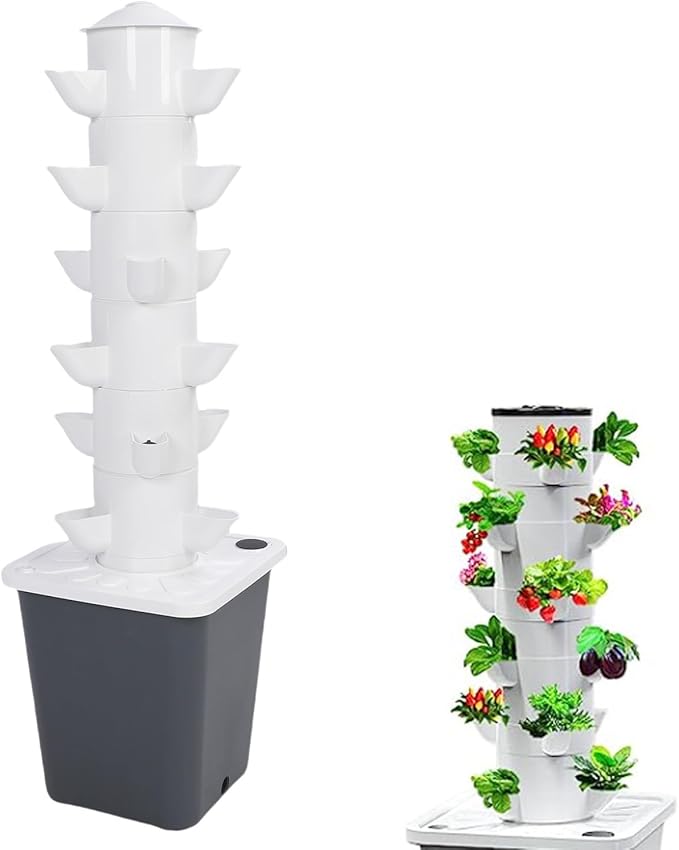Vertical Hydroponic Growing System 18 Hole Hydroponic Tower with 10L Watertank for Home Indoor Gardening Space Saving Design (US Plug)