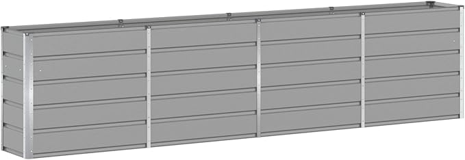 Outdoor Metal Raised Garden Bed Steel Planter Box for Gardening Vegetables Fruits Flowers Easy Assembly 125.98 x 15.75 x 29.53 in Light Gray -604