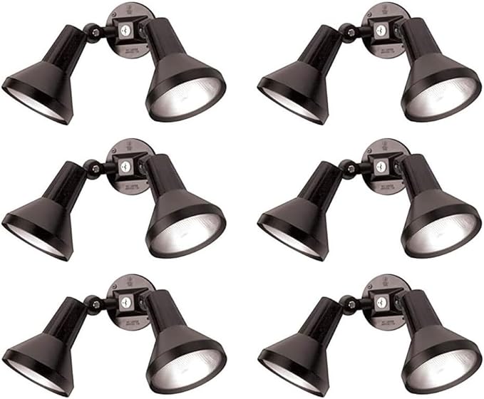 Ciata 15 Outdoor Security Flood Light 2 Head with Heavy Duty Cast Aluminum Body 150W PAR38 Weather Proof Black Finish - 6 Pack