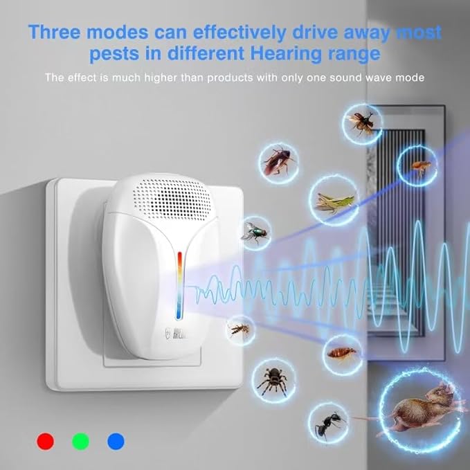 Upgraded Ultrasonic Repeller &amp Insect Indoor RepellerUltrasonic and Repellent for RoachRodentMouseBugsMosquitoMiceSpiderAnt3 Mode Switching6 Packs