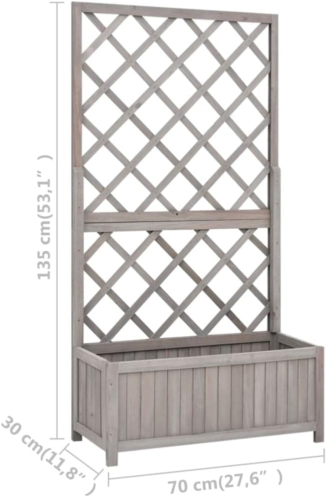 Decorative Garden Raised Bed Vegetable Planting pots Garden Trellis Planter Gray 27.6x11.8x53.1 Solid Firwood for Growing Outdoor Plants Vegetables