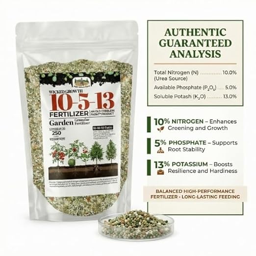 Old Cobblers Farm™ Wicked Growth 10-5-13 Fertilizer with Micronutrients - High Nitrogen-Phosphate - Strong Roots Healthy Growth and Lasting Blooms (5 lbs | 10 lbs | 15 lbs | 20 lbs) (15 lbs)