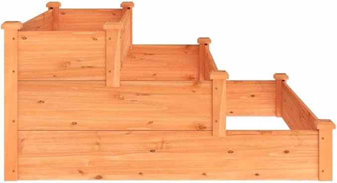 Wooden Garden Raised Bed with Stair-Step Design 3 Tier Wooden Raised Garden Bed Outdoor Elevated Flower Planter Box Outdoor Planting Container Brown 47.2x47.2x22 Solid Wood Fir