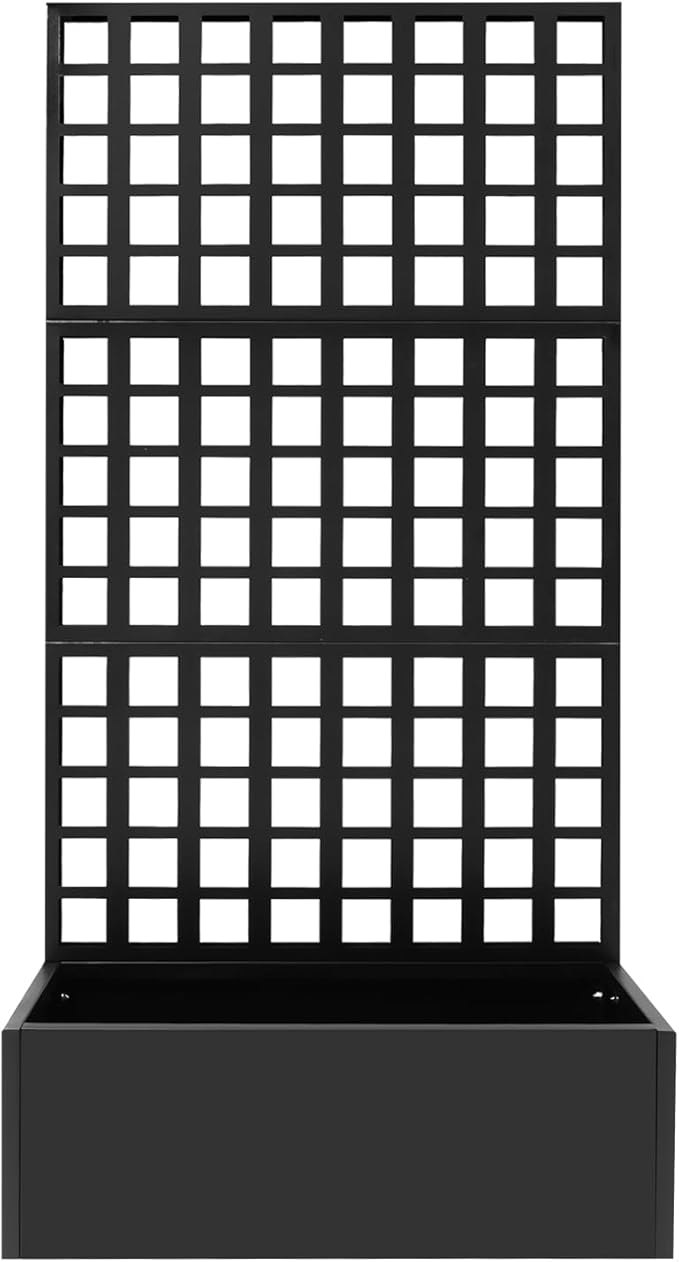 Metal Planter with Trellis Planter Box with with Privacy Screen Outdoor Raised Garden Bed for Climbing Plants Vegetable Vines (Black)