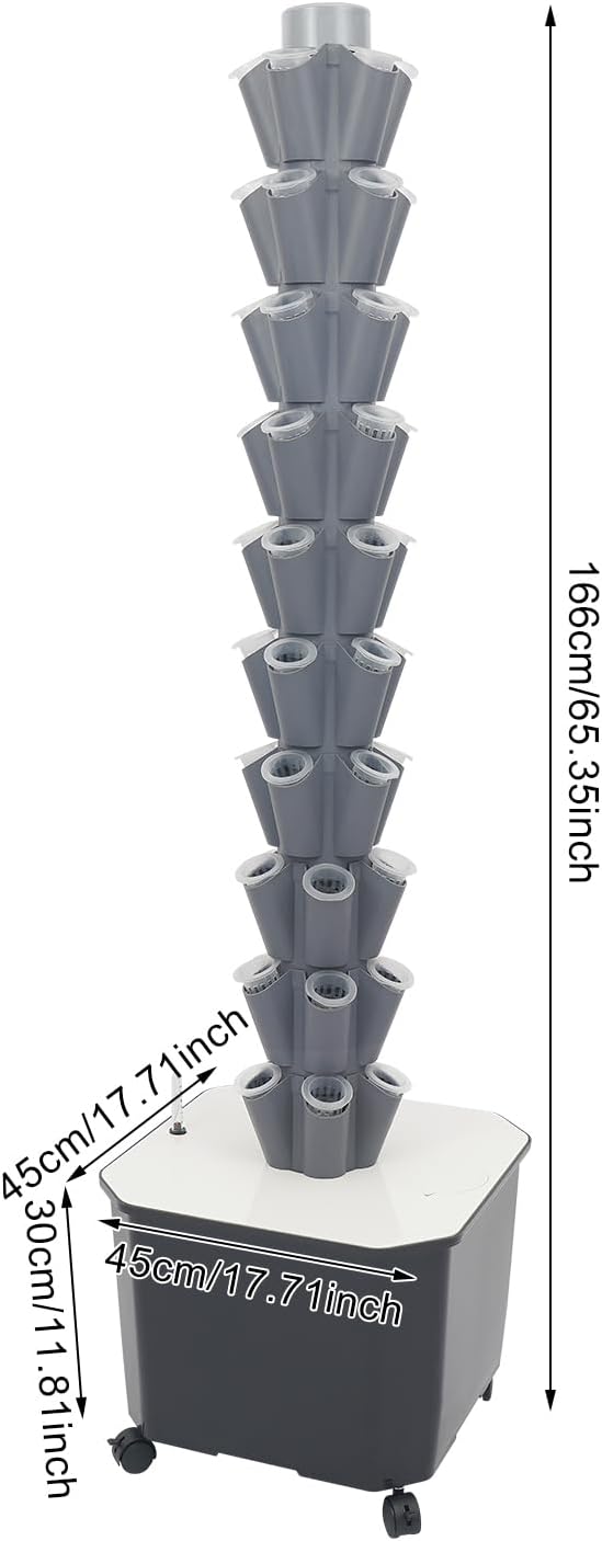 Hydroponic Growing System Kit50-Hole 10-Tier Hydroponics Tower with Automatic Timer WateringAeroponic Tower with Wheelsfor Balcony Home
