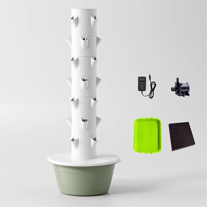 Tower Garden Growing System 20/28/36 Plants Vertical Farming Tower with Hydrating Pump Adapter for Growing Herbs Fruits and Vegetables Hydroponics Tower Growing System Kit(135cm/53in)