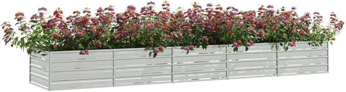 Galvanized Steel Garden Raised Bed Large Outdoor Planter Box with Open Bottom Metal Raised Planter Bed for Vegetables Flowers 157.5x31.5x17.7 Silver-252
