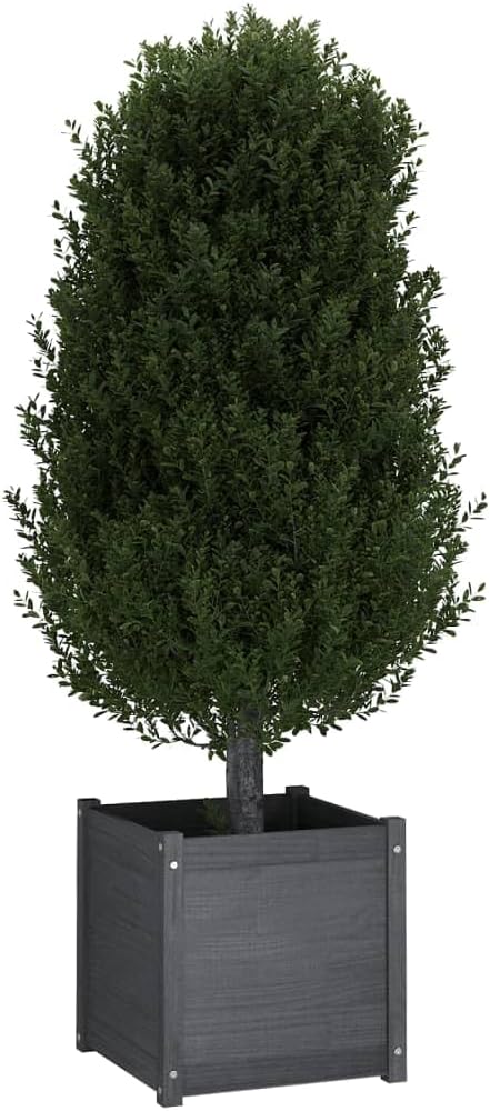 Gray Solid Wood Pine Garden Planter Boxes - 2 pcs Large Outdoor Flower Plant Growing Pot for Gardening &amp Vegetable Planting