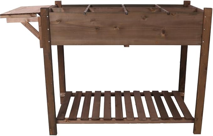 Sturdy Galvanized Steel Raised Garden Bed with Built-in Trellis Mobile Vertical Planter for Vegetables Herbs and Flowers (Brown + Wood-3)