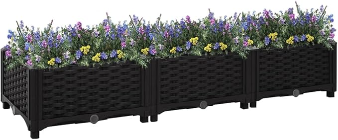 Raised Bed Natural Plant pots Outdoor Planter Box with 2 Shelves Suitable for Vegetables Grass Lawn Yard 47.2x15.7x9.1 Polypropylene