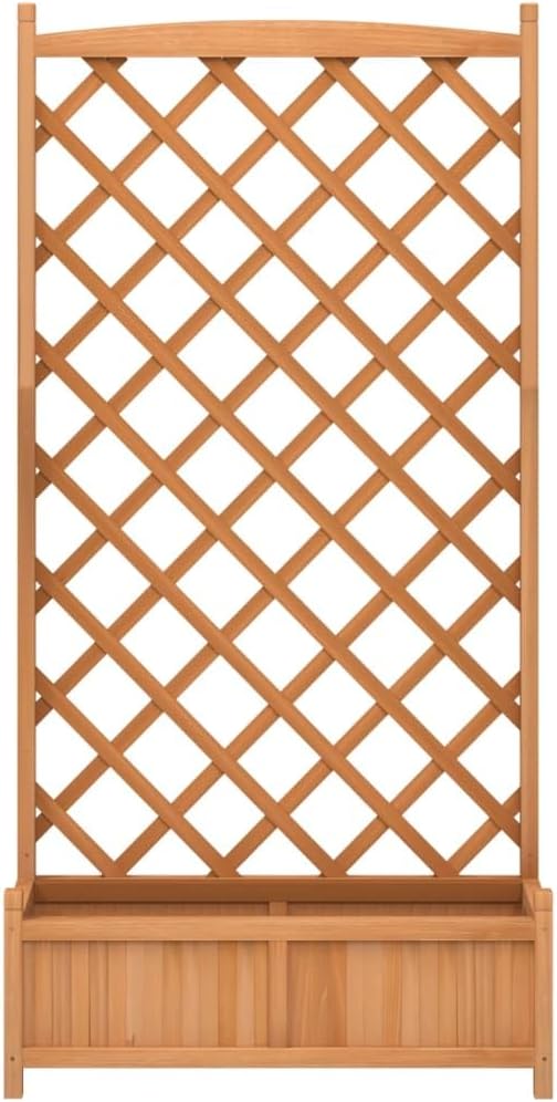 Rustic Brown Solid Fir Wood Vertical Planter with Trellis 13.8 x 35.4 x 70.9 in Raised Garden Bed for Outdoor Patio Balcony Climbing Flowers Vegetables