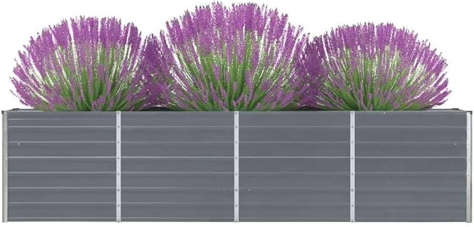 Grey Galvanized Steel Raised Garden Bed 126 x 15.7 x 30.3 in Large Rectangular Planter Box Weather Ready for Patio Balcony Outdoor Gardening