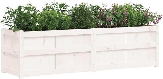 Wooden Raised Garden Bed Garden Planter Box Outdoor Wood Raised Garden Bed for Planting Plants Vegetables White 70.9x19.7x19.7 Solid Wood Pine-261