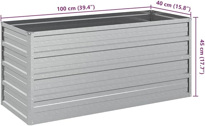 Rectangular Metal Garden Raised Bed Silver Galvanized Steel 39.4x15.7x17.7 Inch Outdoor Planter for Vegetables Flowers Herbs Patio Balcony