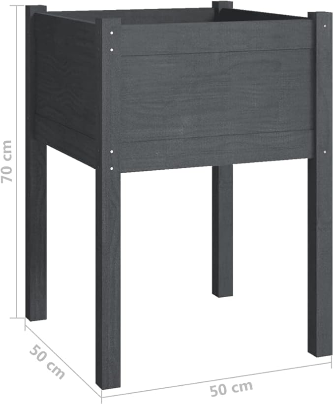 Gray Solid Pinewood Planter Set of 2 19.7 Square Outdoor Garden Raised Bed for Plants Durable Patio Deck Decor