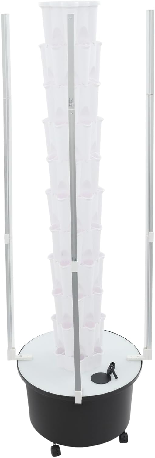 Vertical Hydroponics Growing Kit Modular Hydroponic Tower with Water Pump &amp Timer Function Mobile Hydroponic Growing Kit for Leafy Vegetables Strawberries &amp Chilies (White+Black 8Layer-48 P