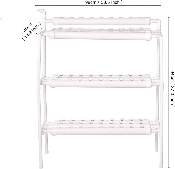Hydroponics Growing System 90 Pods | 3 Layers 10 39 Long Food-Grade PVC-U Pipes | Outdoor Hydroponic System with Water Pump &amp Timer | Nest Basket and Sponge for Leafy Vegetables