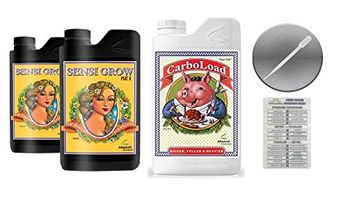 Advanced Nutrients Sensi Grow A and B 4 Liter with Carboload 4 Liter Bundle and Conversion Chart and 3mL Pipette