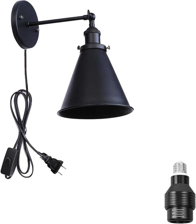 Hook Mounted Plant Light Full Spectrum 4500K 10W Adjusted Angle &amp Light Beam Range 15-60 Degree Vintage Black Wall Lamp for Indoor Plants Flowers Growing
