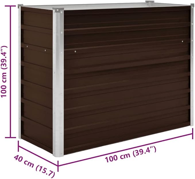 Brown Galvanized Steel Raised Bed 39.4x39.4x30.3 in Outdoor Planter Box for Vegetables Open Bottom Easy Assembly