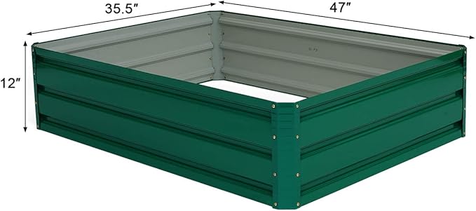 Giantex Patio Raised Garden Bed Vegetable Flower Planter Metal Plant Box Dark Green (47 Lx35.5 Wx12.0 H)
