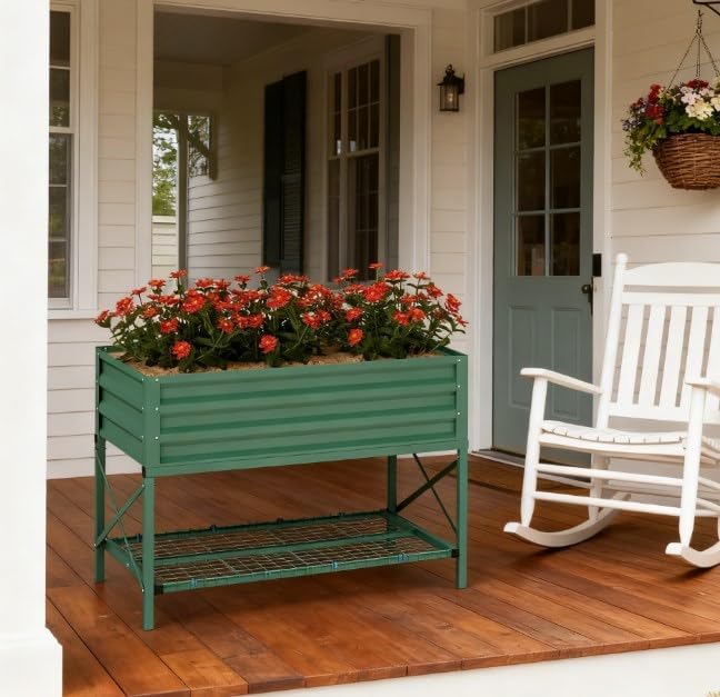 Gardening BedMetal Planter BoxGalvanized Raised Garden Bedwith LegsStorage Shelf and Bed Liner