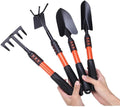 3/4-Piece Heavy-Duty Garden Tool Set – Carbon Steel Hand Trowel Rake Hoe Shovel with Anti-Rust Coating &amp Non-Slip Handle for Gardening and Planting (Black)(Four-pack)