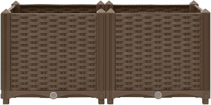 31.5 x 15 in Rustic Brown Polypropylene Raised Garden Bed Box Durable Outdoor Planter with Drainage for Patio Balcony Lawn &amp Herb Flower Tomato Gardening