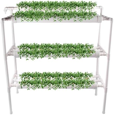Hydroponic Grow Kit - Wall-Mounted System with 36 Plant Sites Food-Grade PVC-U Pipes Water Pump Timer Nest Basket &amp Sponge for Leafy Vegetables