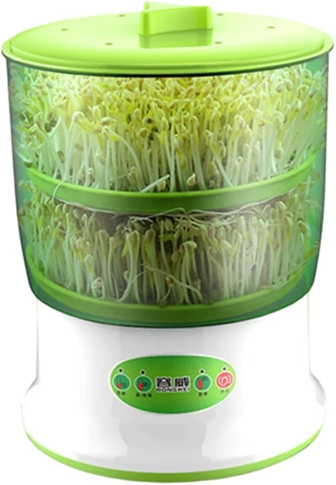 Seed Sprouting Kit 2-Tier Large Capacity Bean Sprouts Grow Kit with 360° Spray and 3 Modes Indoor Gardening Seed Sprouter Tray Green