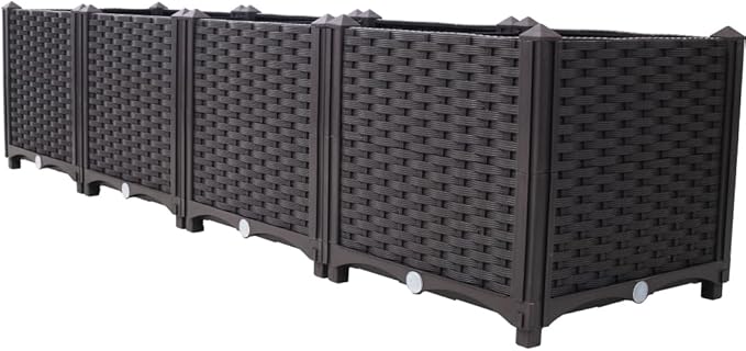 Heavy-Duty Raised Garden Bed Planter Box for Vegetables Flowers Herbs and Succulents – Durable Plastic Self-Watering Grow Bed (Brown + Polypropylene-3)