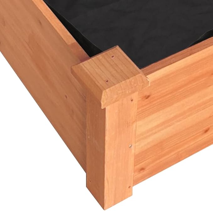vidaXL Solid Fir Wood Garden Raised Bed with Liner – Rectangular Detailed Woodwork Flower/Herb Planter Box – Ample Planting Space Practical Design for Drainage