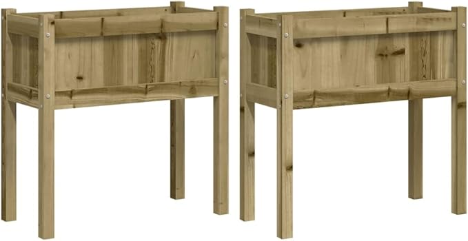 Garden Planter Set of 2 Natural Treated Pinewood 27.6-inch Rectangular Raised Garden Bed for Outdoor Plants Balcony Patio