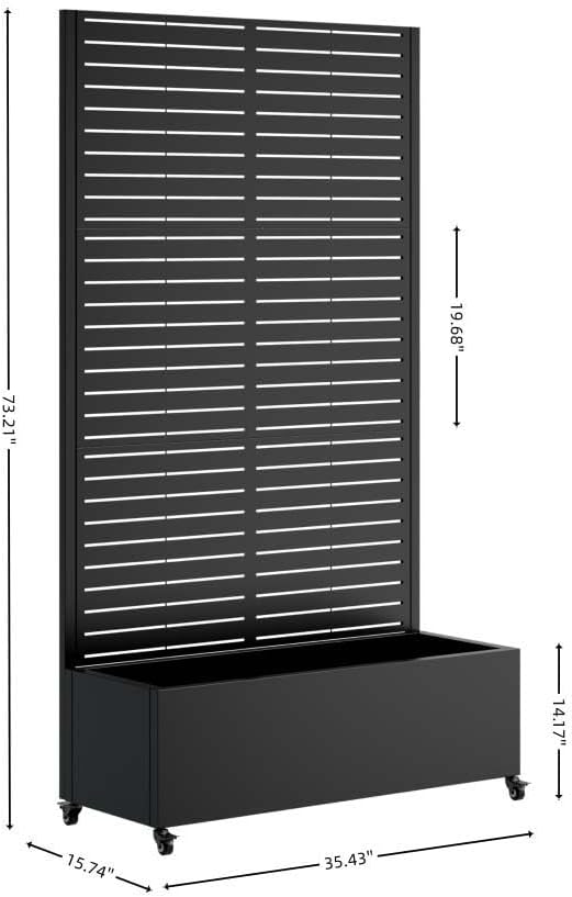 Metal Planter Box with Trellis &amp Wheels Outdoor Privacy Planters for Patio Mobile Raised Garden Bed with Trellis for Climbing Plants Balcony &amp Backyard (Black 1)