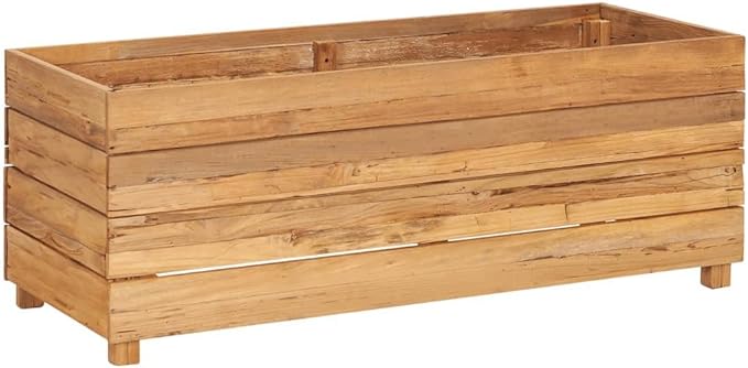 vidaXL Raised Bed Raised Planting Bed Garden Grow Bags Herb Flower Vegetable Plants Bed Rectangle Planter 59.1x15.7x28.3 Solid Wood Teak and Steel