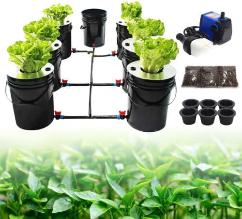 TBVECHI 7 Buckets DWC Hydroponics Grow System with Top Drip Kit 5 Gallon Deep Water Culture Bucket System Full Set of Recirculating Drip Garden System with Air Hose Air Pump Air Stone