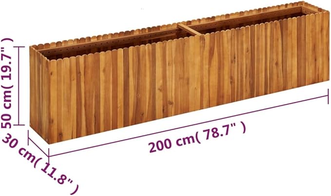 vidaXL Solid Acacia Wood Garden Raised Bed - Large Outdoor Rustic Weather Resistant Slatted Design Planter with Easy Assembly