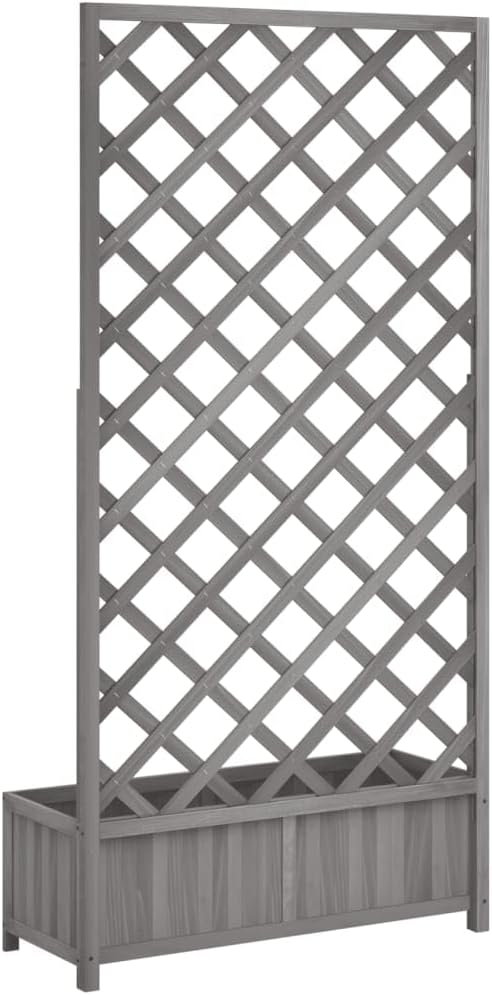 Grey Solid Fir Wood Planter with Trellis 13.8x35.4x70.9 Inch Large Raised Garden Bed for Outdoor Plants Balcony &amp Patio Gardening