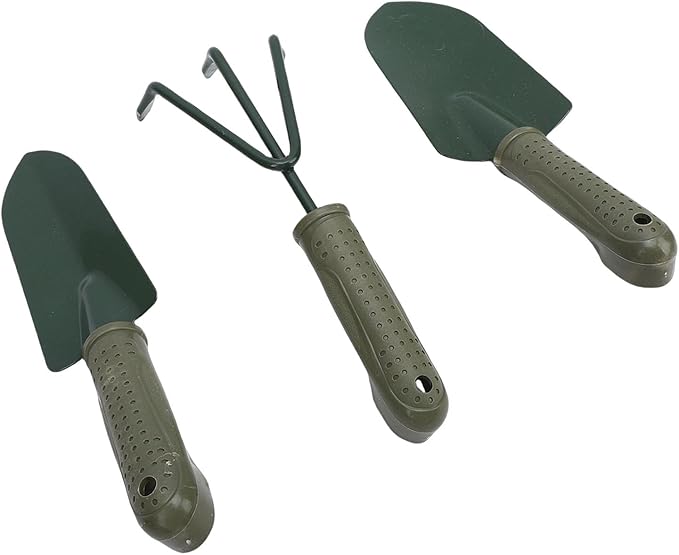 Premium Iron Garden Tool SetY001 with Ergonomic Handle Wide and Narrow Shovel 3 Prong Rake and Storage Bag for Gardening Suitable for Weeding Digging Transplanting Planting