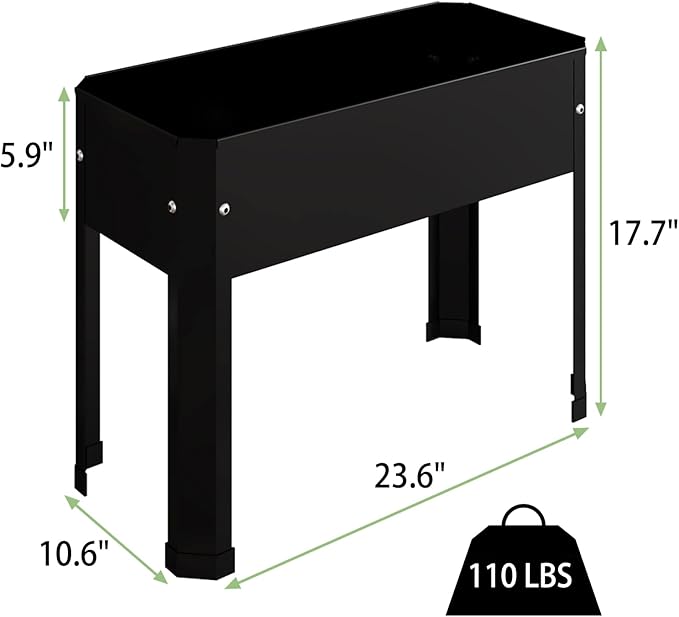 Raised Garden Bed with Detachable Legs Elevated Metal Planter Box for Growing Fresh Herbs Vegetables Flowers Succulents&ampOther Plants for Outdoor Backyard Patio Deck Balcony Black S
