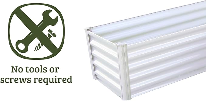 ABSCO The Organic Garden Co. Premium Galvanized DIY 4' x 3' L Shaped Garden Bed with Easy Assembly Superior Drainage Surfmist White Steel Metal Planter Box 12 Walls for All Plants