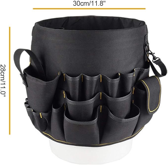 Gardening Tool Bucket Heavy Duty Gardening Organizer Tote with 56 Pockets 600D Garden Bags Storage Carrier for Garden Sturdy Canvas Tool Storage Set for Women Men Gardener(Black)