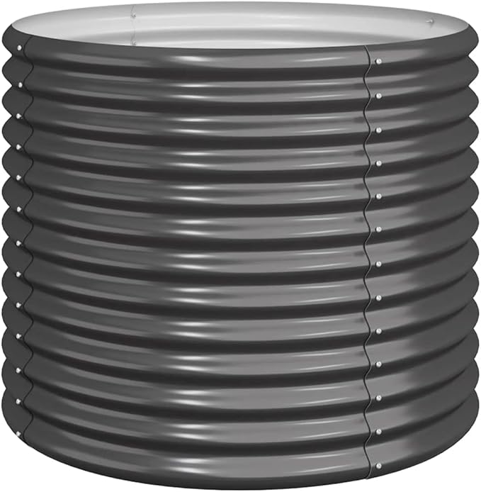 Anthracite Metal Planter Box for Outdoor Gardening Large Round Steel Flower Pots Weather-Resistant Plant Growing Beds 31.5x26.8