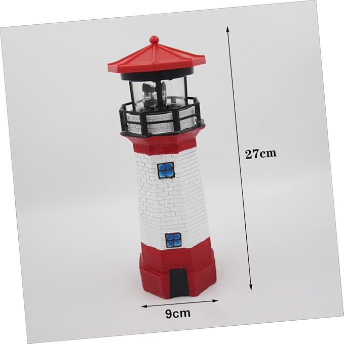 BESPORTBLE Led Solar Revolving Light Creative Resin Rotary Lighthouse Outdoor Garden Decor Energy-Saving Solar Lamp for Lawns Walkways and Courtyards Red White