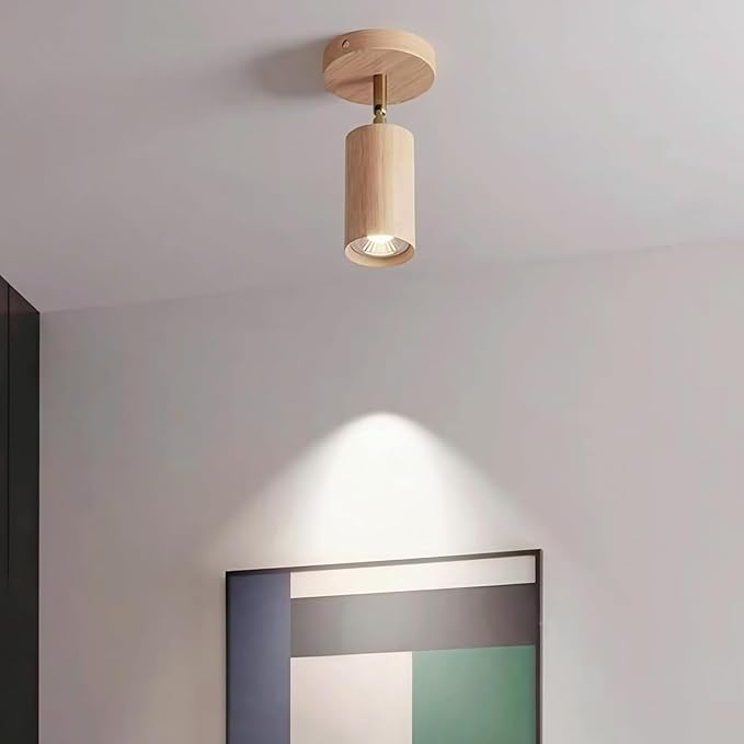 Rotatable Wooden Ceiling Light Adjustable LED Track Lighting Kit Modern Spotlight for Home Farmhouse Kitchen 2-Light
