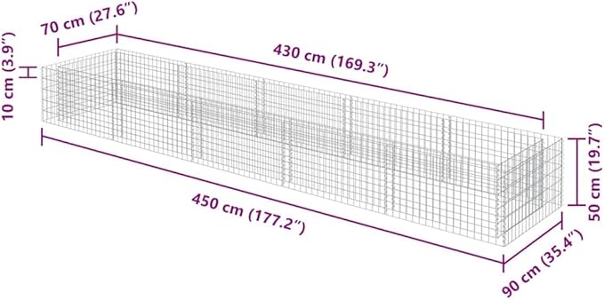 Gabion Raised Garden Bed Silver Galvanized Steel Planter Box 177.2 x 35.4 x 19.7 Inches Outdoor Rectangular Plant Container for Vegetables Flowers