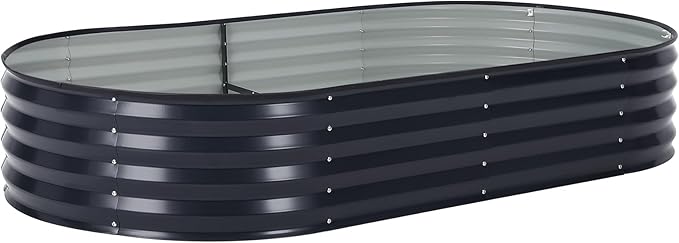 Large Oval Galvanized Raised Garden Bed Kit with Protective Cover Open Base Steel Planter Box with Zippered Screen Doors Easy Assembly Outdoor Raised Bed for Vegetables Flowers Gray