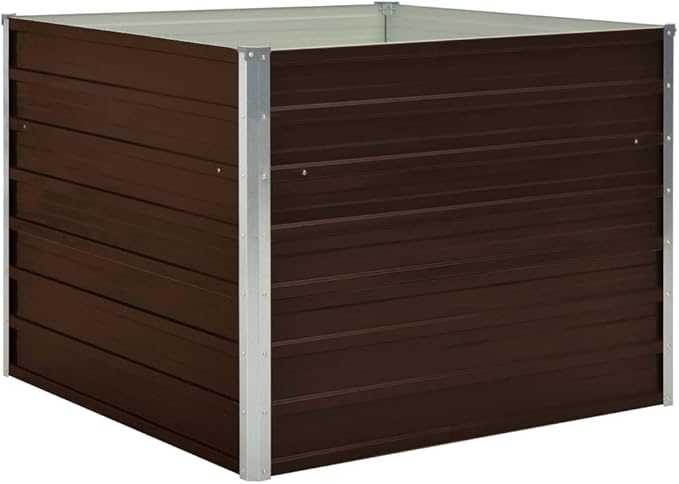 Galvanized Steel Garden Raised Bed Kit Outdoor Planter Raised Garden Boxes Metal Raised Garden Beds for Vegetables Herbs Flowers Brown 39.4x39.4x30.3-1044