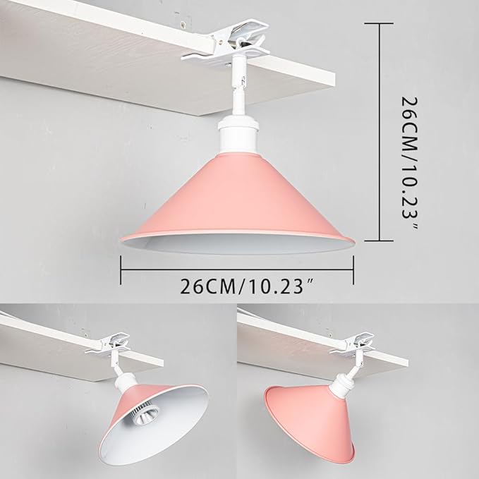 Clip Mount 5.9Ft Plug in Timing Cord Plant Light Full Spectrum White Light White Base Pink Metal Shade Adjusted Angle Modern Clamp Light for Indoor Plants