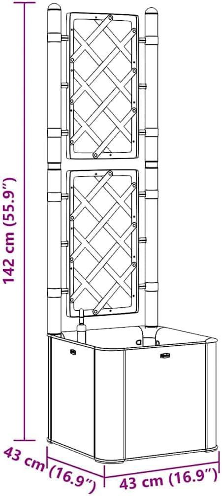 vidaXL Garden Raised Bed with Trellis Raised Bed for Flowers and Plants Self Watering Planter with Water Level Indicator Outdoor and Indoor Use Mocha PP